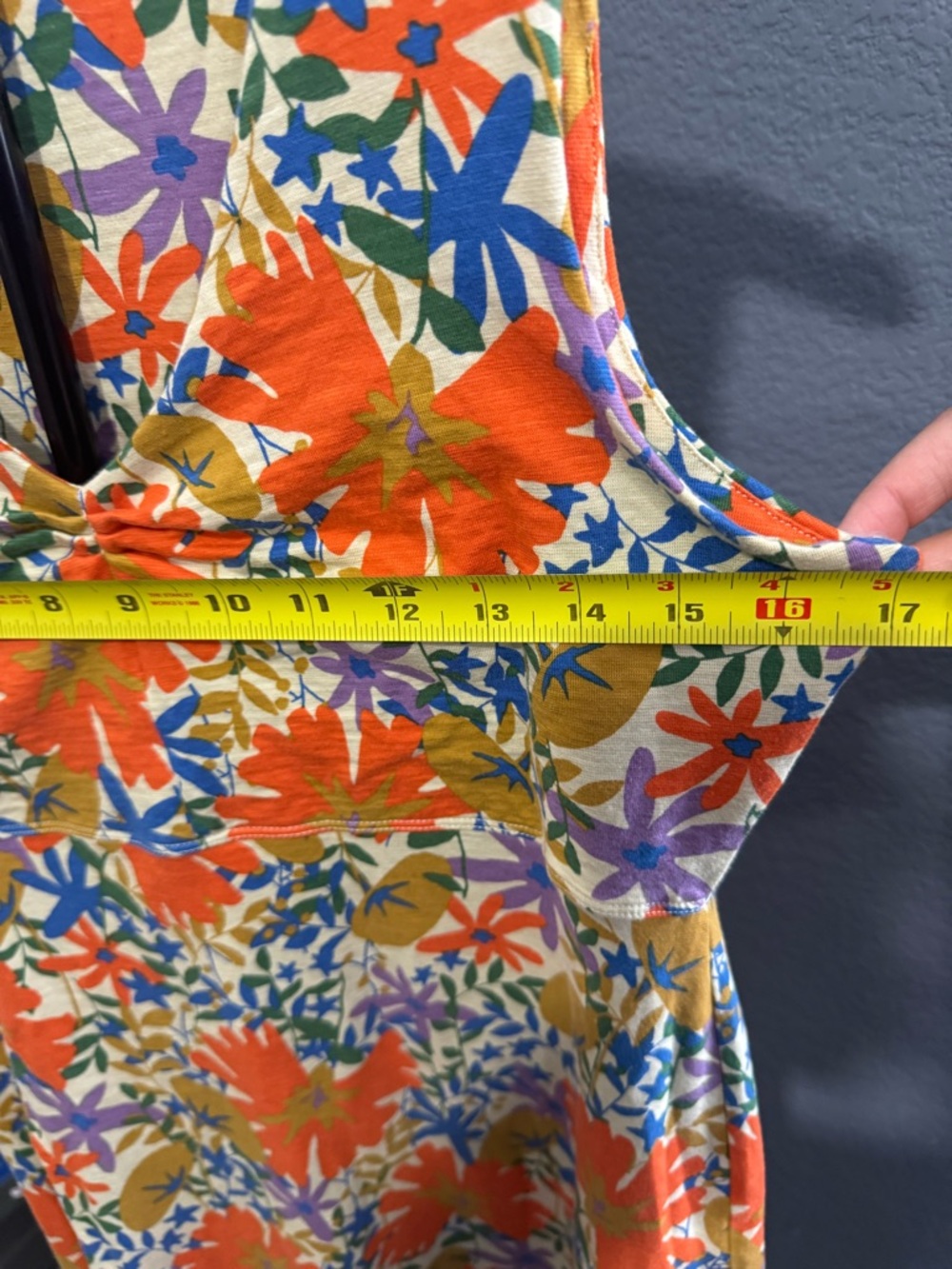 Toad&Co Orange Floral Tie-Front Mini Dress with Blue and Purple Flowers - Picture 6 of 6